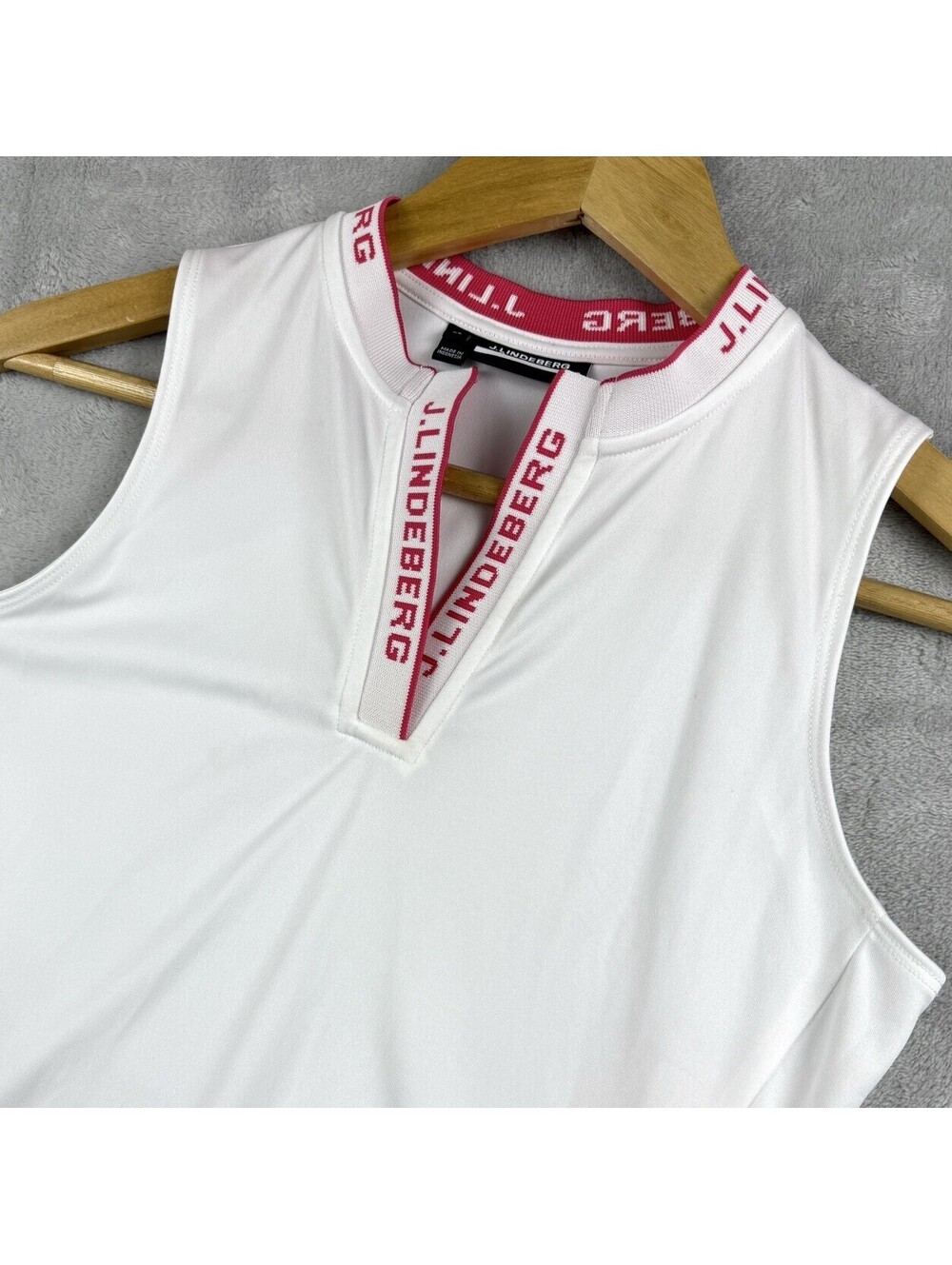 J.Lindeberg Women XS White Pink Sleeveless Golf Polo Shirt Performance Top Club